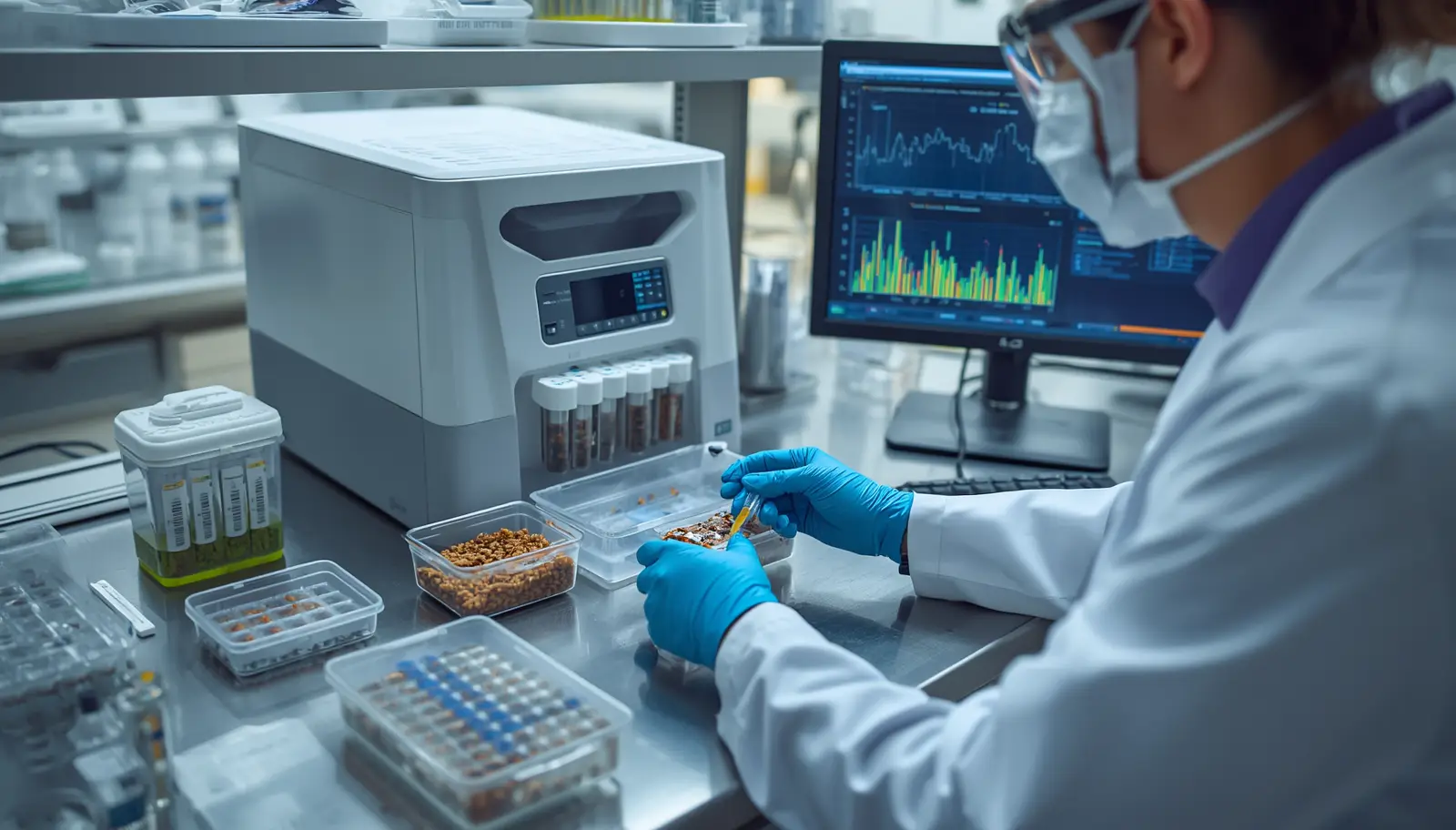 Analyst running PCR pathogen detection on a pet food sample